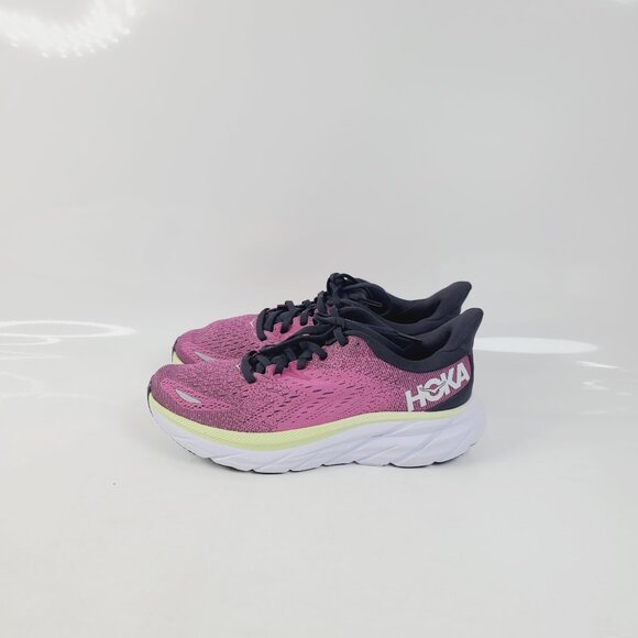 Hoka One One Women's Pink Lime Clifton 8 Mesh Athletic Running Shoes Size 6B - Picture 2 of 7